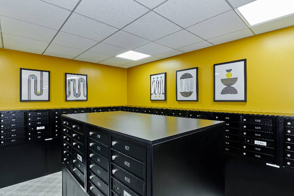 1250 LaSalle Gold Coast Chicago Mailbox Room design yellow