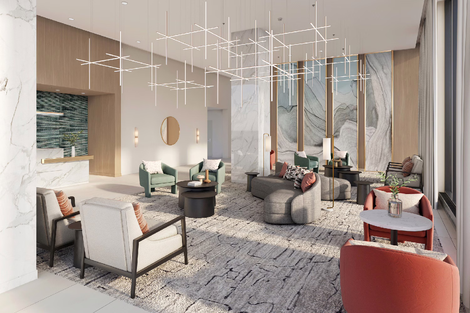 Fountain-View-Logan Square Lobby Senior Apartments Living Apartments Philadelphia Design