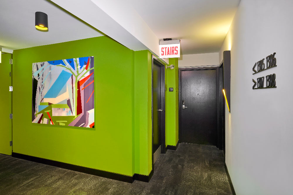 The Kent Apartments Bright Colors in Hallways Renovation