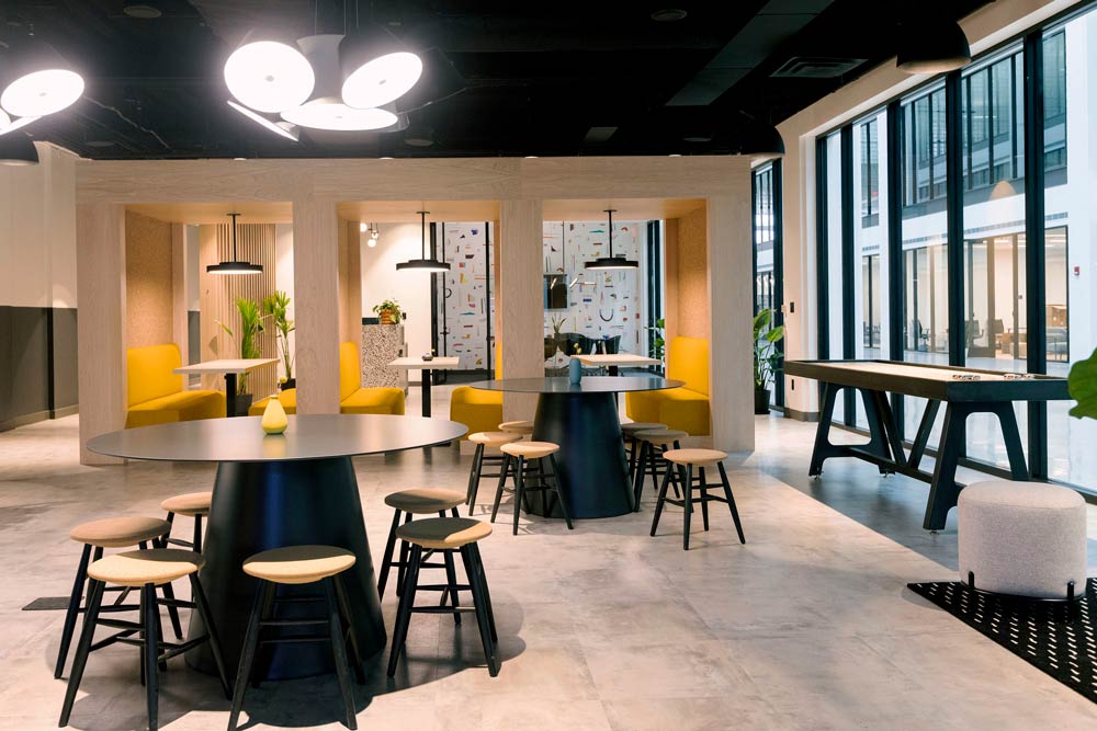 bell works colab community area hospitality in workplace design office