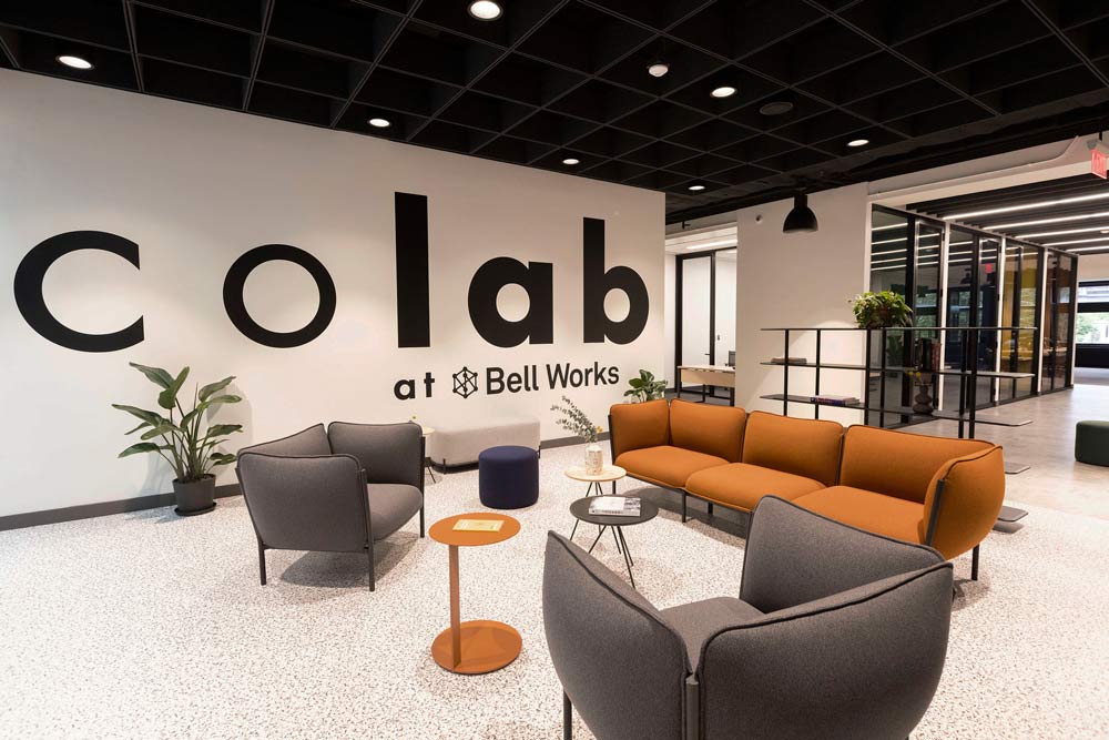 bell works colab waiting area corporate workplace design construction